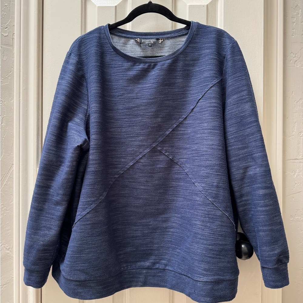 Principles by Ben de Lisi US 18 (UK 22) Blue Sweatshirt w/ Asymmetrical Detail